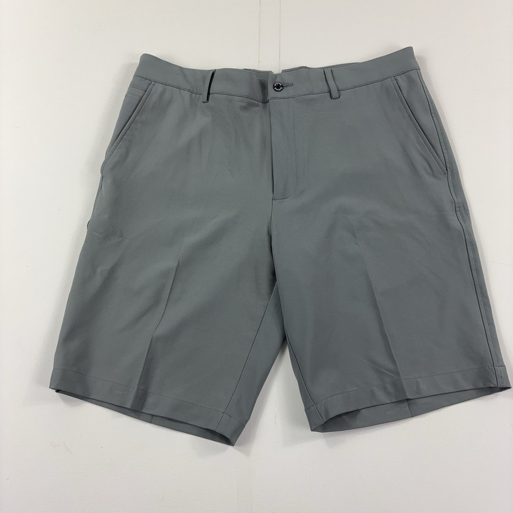 Dunning Shorts Mens 34 Gray Microfiber Chino Stretch Flat Front 10 Inseam Casual
